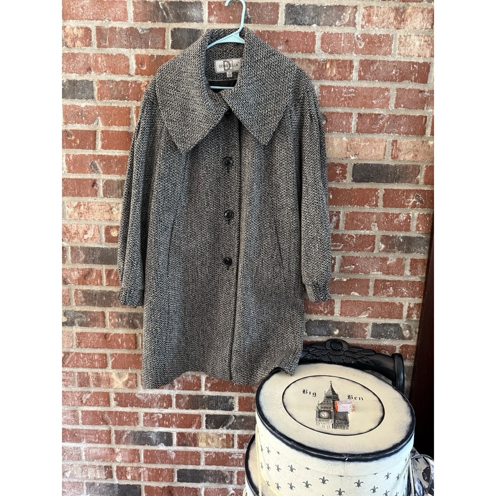 Donatella Wool Blend Black White Coat Size 16